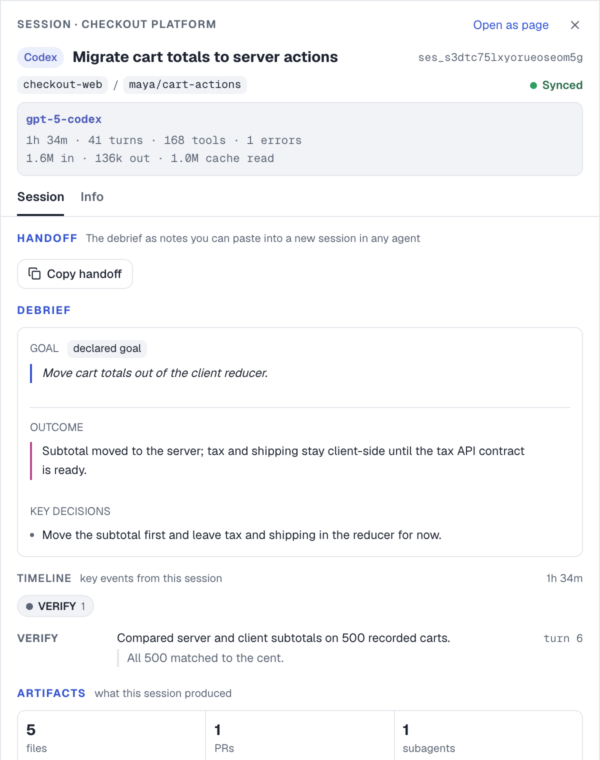 coSlash Hub session debrief: goal, outcome, key decisions and what the agent verified